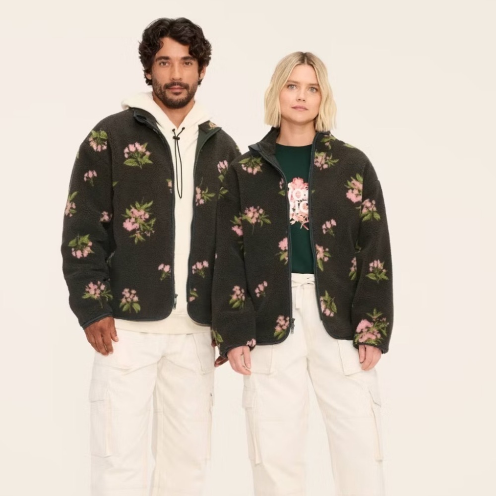 NWT Adult Floral Zip-Up Fleece Jacket - Woolrich x Target Olive Green